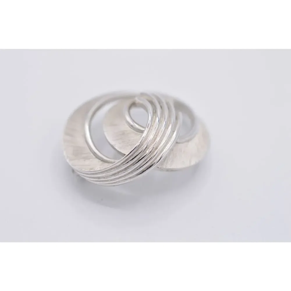 Crown Trifari Vintage Leaf Pin Brooch Brushed Silver Retro Signed 1940s Bin5B
